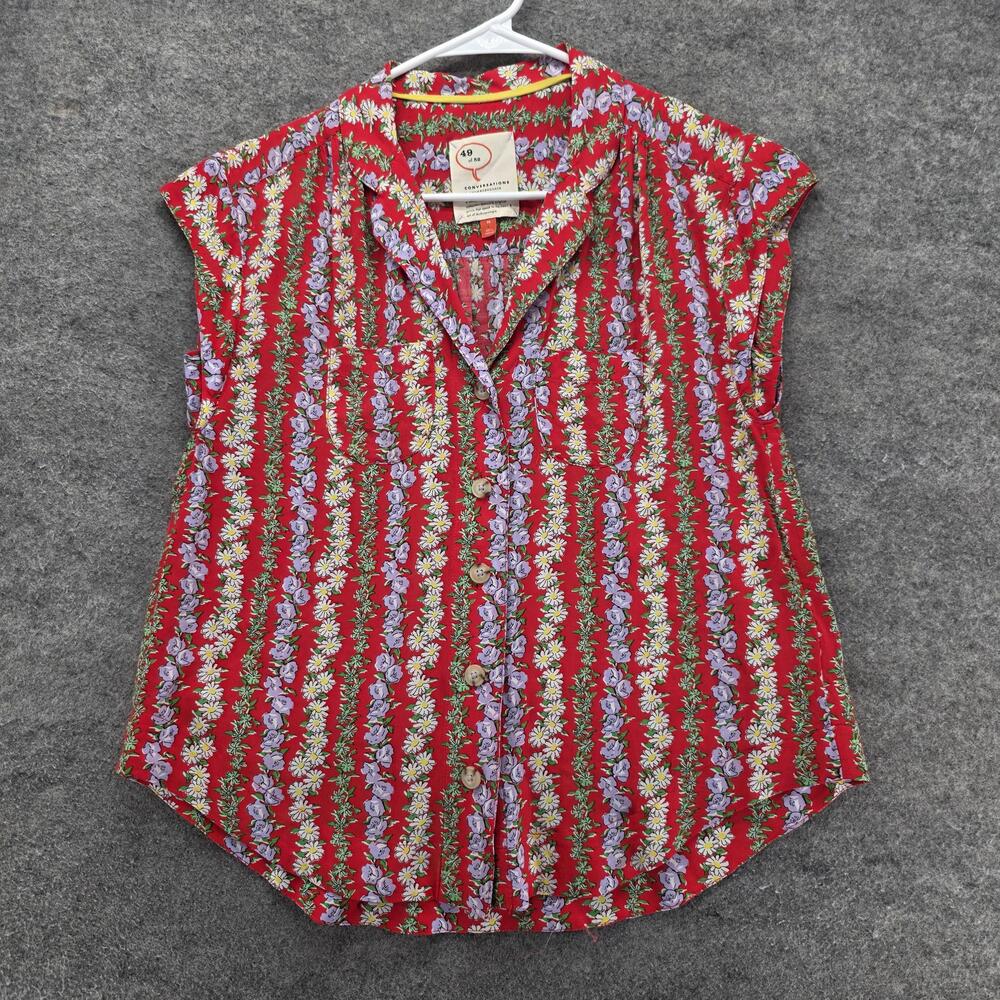 Conversations By Anthropologie Button-Up Shirt Womens XS Red Floral Rayon Top